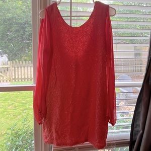 Slim fit cocktail dress with shear sleeves, size M.